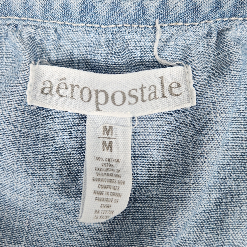 Aeropostale Junior Medium Jumper Dress Button Up Flare Skirt Med Wash Adj Straps - Picture 6 of 9